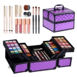 All in one Makeup Kit For Girls Teens, Makeup Set 4 Trays Spacious Space Train Case for Beginner with Eyeshadow Highlighter Lipgloss Blush Contour Concealer Brush Eyeliner Lipbalm